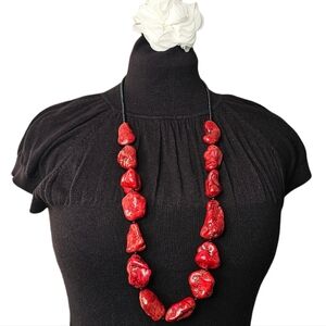 Red Raw Turquoise Natural Stone Bead Necklace